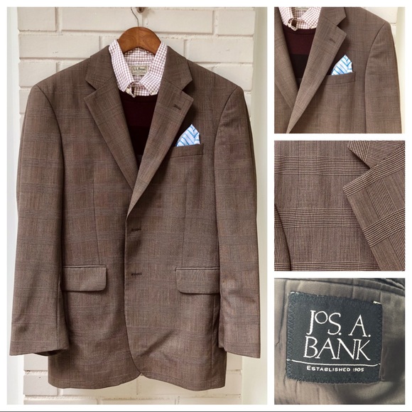 Jos. A. Bank Other - JOS A BANK Jacket Mens Prince of Wales Plaid 2 Button Wool Sport Coat Blazer 38R